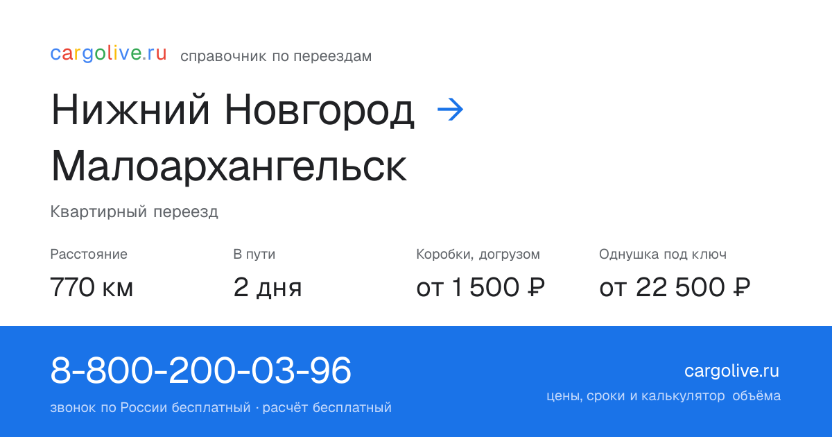 Переезд из Нижнего Новгорода в Малоархангельск: 770 км, 2 дня в пути, от 2 000 ₽