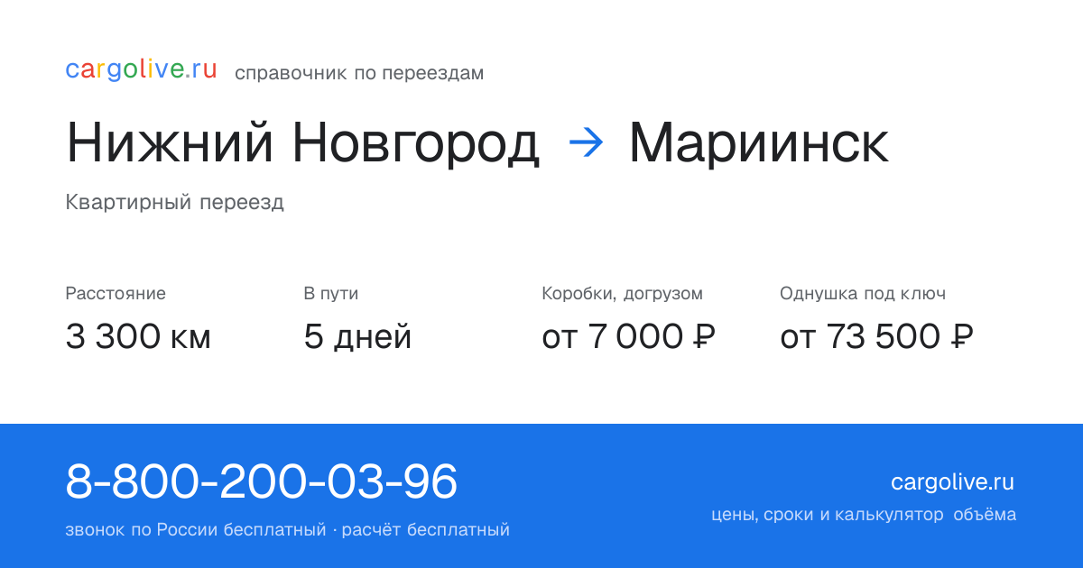 Переезд из Нижнего Новгорода в Мариинск: 3 300 км, 5 дней в пути, от 7 000 ₽