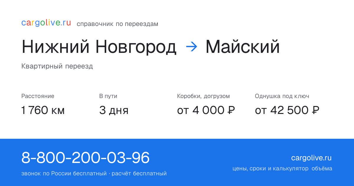 Переезд из Нижнего Новгорода в Майский: 1 760 км, 3 дня в пути, от 4 000 ₽