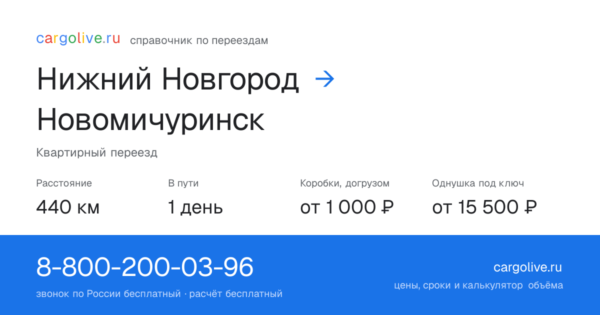 Переезд из Нижнего Новгорода в Новомичуринск: 440 км, 1 день в пути, от 2 000 ₽
