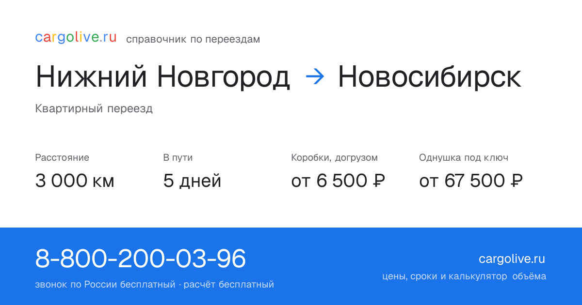 Переезд из Нижнего Новгорода в Новосибирск: 3 000 км, 5 дней в пути, от 6 500 ₽