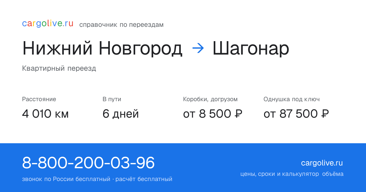 Переезд из Нижнего Новгорода в Шагонар: 4 010 км, 6 дней в пути, от 8 500 ₽
