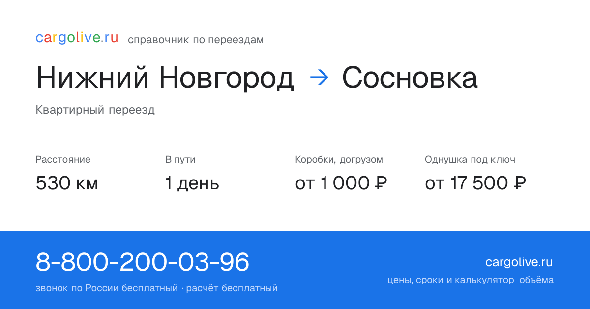 Переезд из Нижнего Новгорода в Сосновку: 530 км, 1 день в пути, от 2 000 ₽