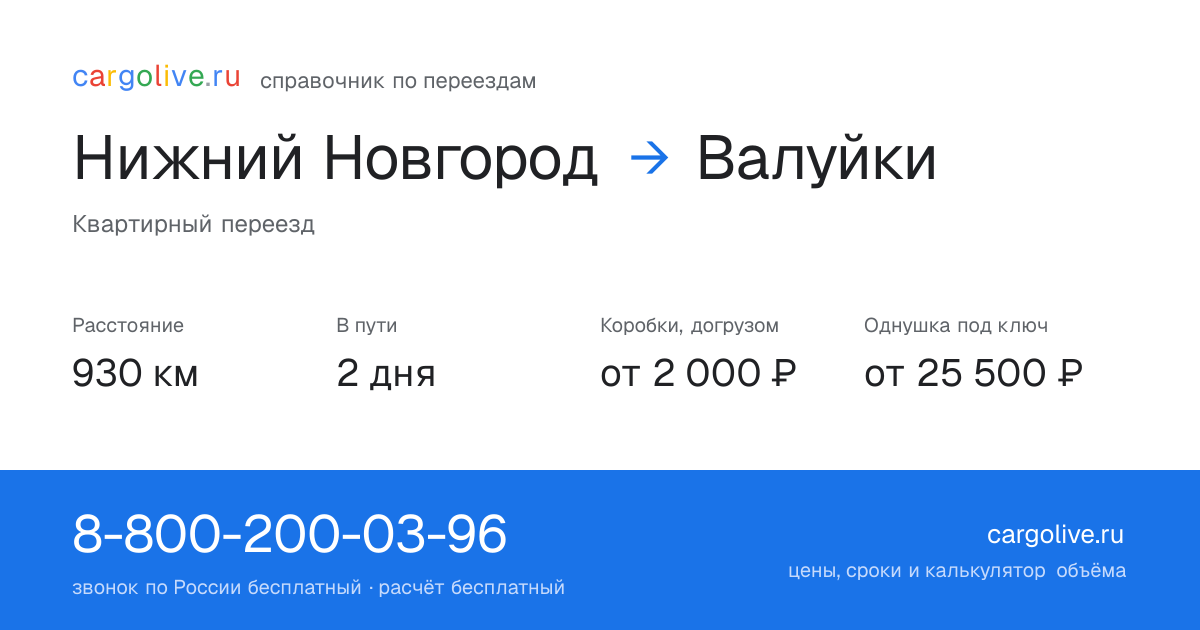 Переезд из Нижнего Новгорода в Валуйки: 930 км, 2 дня в пути, от 2 000 ₽