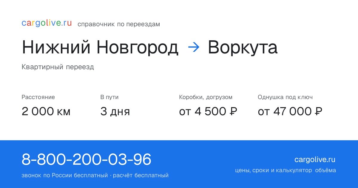 Переезд из Нижнего Новгорода в Воркуту: 2 000 км, 3 дня в пути, от 4 500 ₽