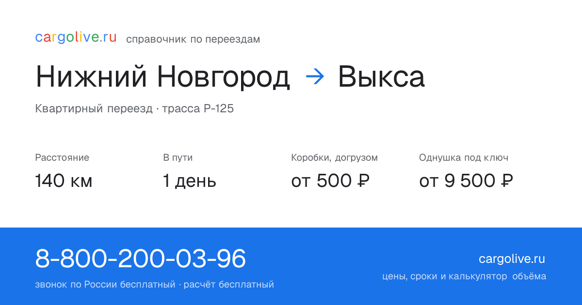 Переезд из Нижнего Новгорода в Выксу: 140 км, 1 день в пути, от 2 000 ₽