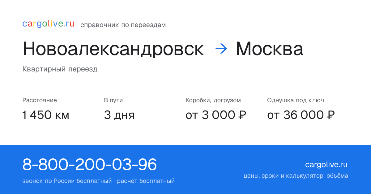 Переезд из Новоалександровска в Москву: 1 450 км, 3 дня в пути, от 3 000 ₽