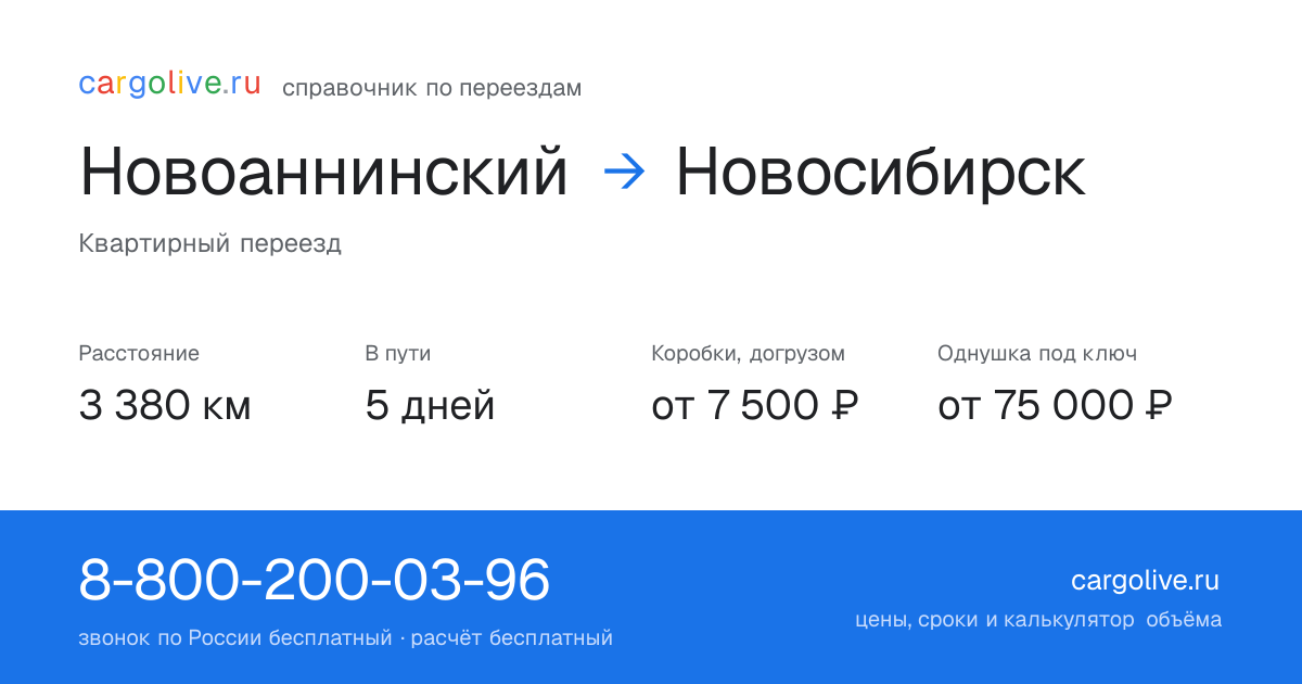 Переезд из Новоаннинского в Новосибирск: 3 380 км, 5 дней в пути, от 7 500 ₽