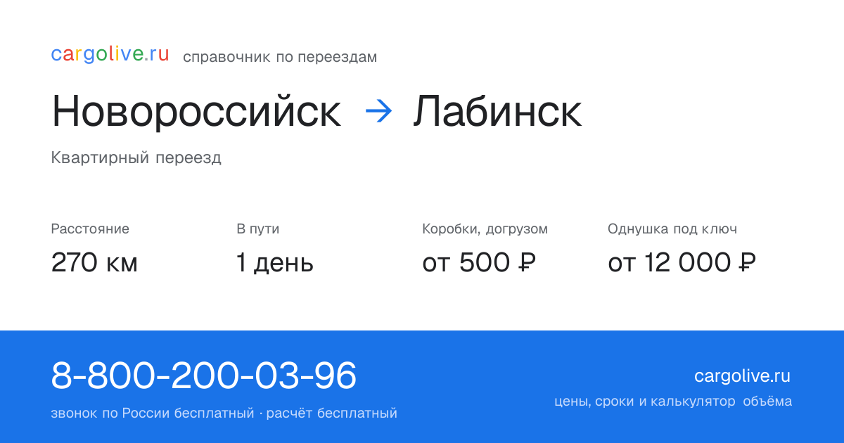 Переезд из Новороссийска в Лабинск: 270 км, 1 день в пути, от 2 000 ₽