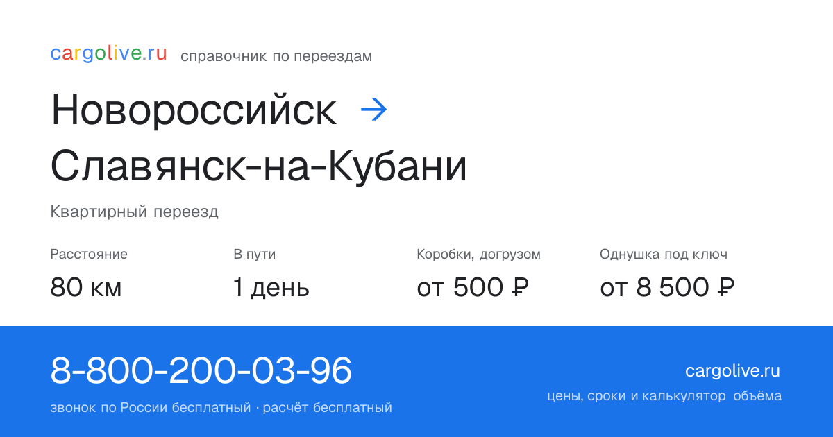 Переезд из Новороссийска в Славянск-на-Кубани: 80 км, 1 день в пути, от 2 000 ₽