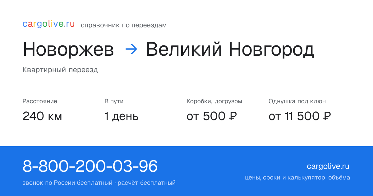 Переезд из Новоржева в Великий Новгород: 240 км, 1 день в пути, от 2 000 ₽