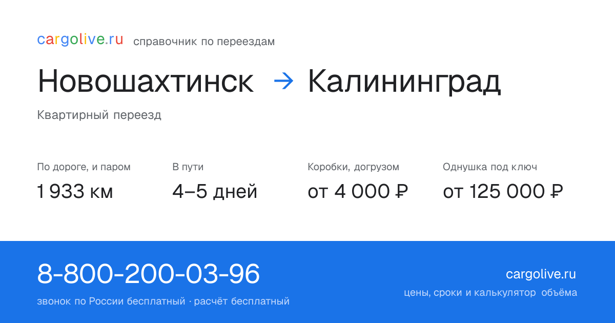 Переезд из Новошахтинска в Калининград: 1 933 км по дороге и паром, 4–5 дней в пути, от 4 000 ₽
