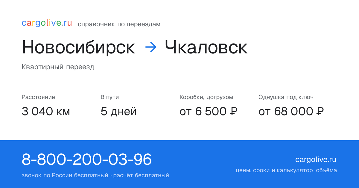 Переезд из Новосибирска в Чкаловск: 3 040 км, 5 дней в пути, от 6 500 ₽
