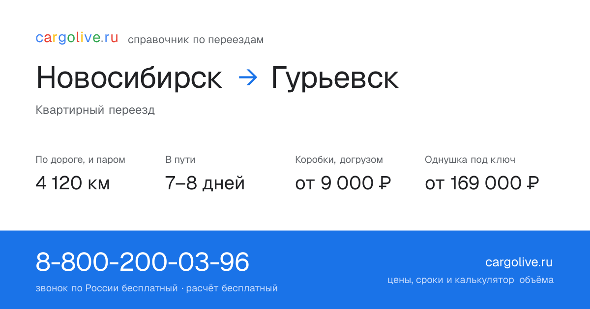 Переезд из Новосибирска в Гурьевск: 4 120 км по дороге и паром, 7–8 дней в пути, от 9 000 ₽