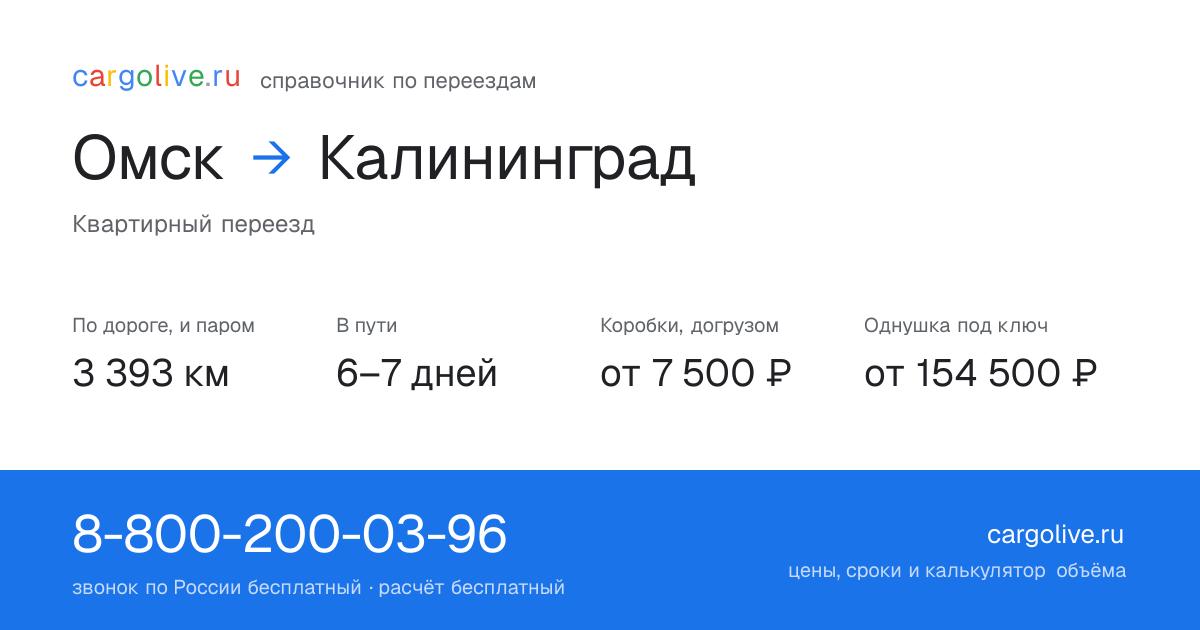 Переезд из Омска в Калининград: 3 393 км по дороге и паром, 6–7 дней в пути, от 7 500 ₽