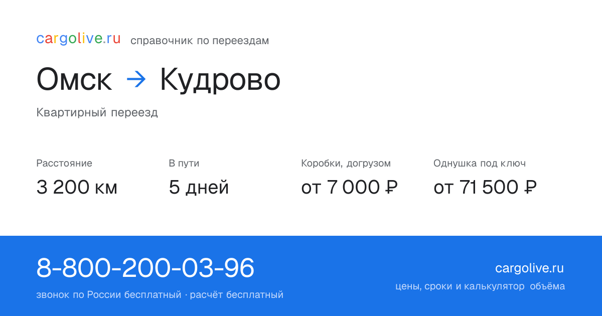 Переезд из Омска в Кудрово: 3 200 км, 5 дней в пути, от 7 000 ₽