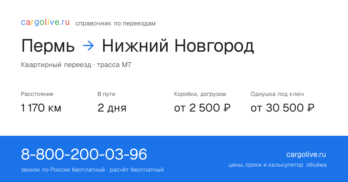 Переезд из Перми в Нижний Новгород: 1 170 км, 2 дня в пути, от 2 500 ₽
