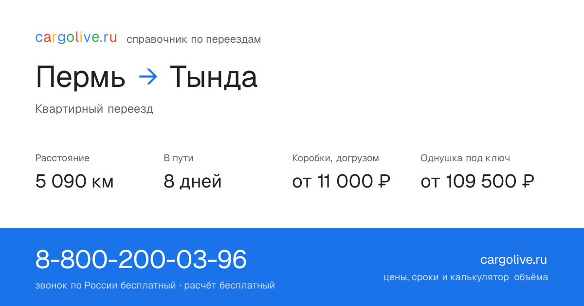 Переезд из Перми в Тынду: 5 090 км, 8 дней в пути, от 11 000 ₽