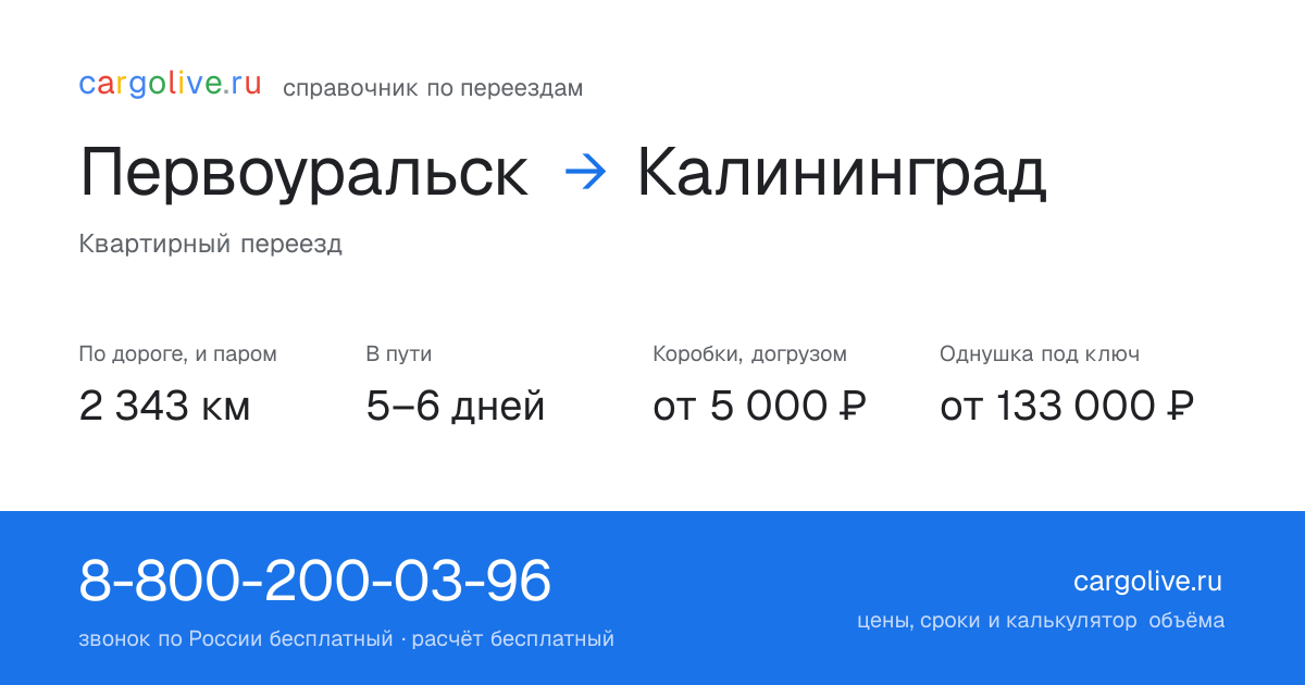 Переезд из Первоуральска в Калининград: 2 343 км по дороге и паром, 5–6 дней в пути, от 5 000 ₽