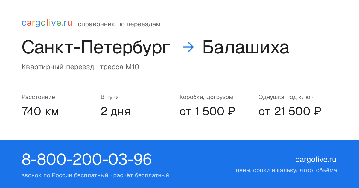 Переезд из Санкт-Петербурга в Балашиху: 740 км, 2 дня в пути, от 2 000 ₽