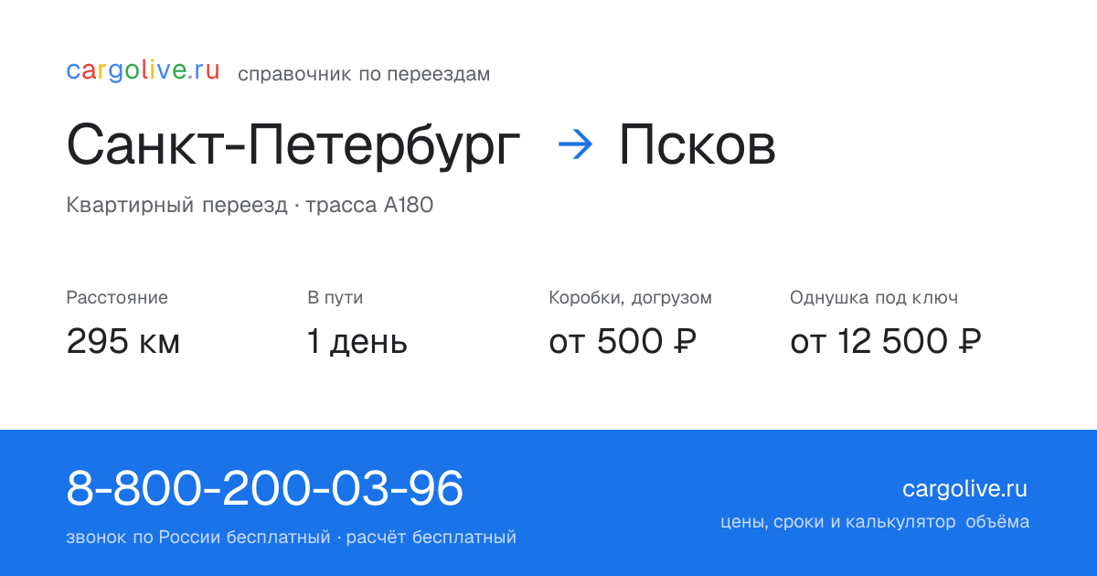 Переезд из Санкт-Петербурга в Псков: 295 км, 1 день в пути, от 2 000 ₽