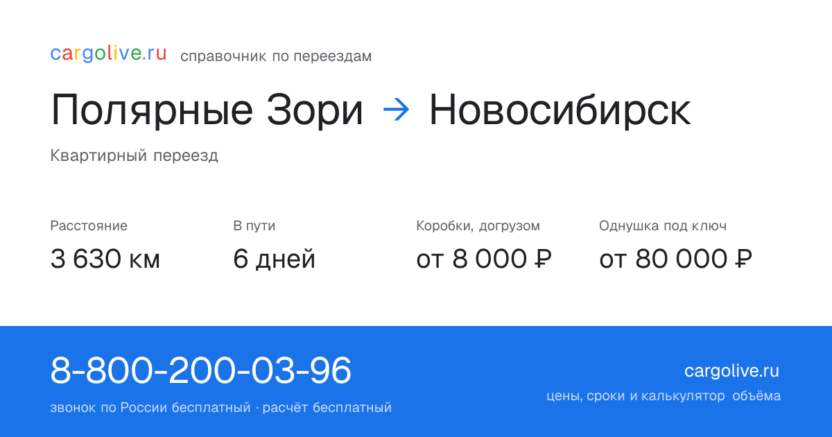 Переезд из Полярных Зорь в Новосибирск: 3 630 км, 6 дней в пути, от 8 000 ₽