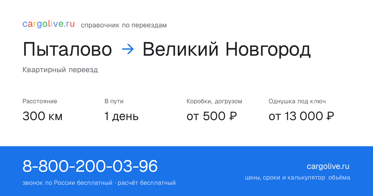 Переезд из Пыталова в Великий Новгород: 300 км, 1 день в пути, от 2 000 ₽