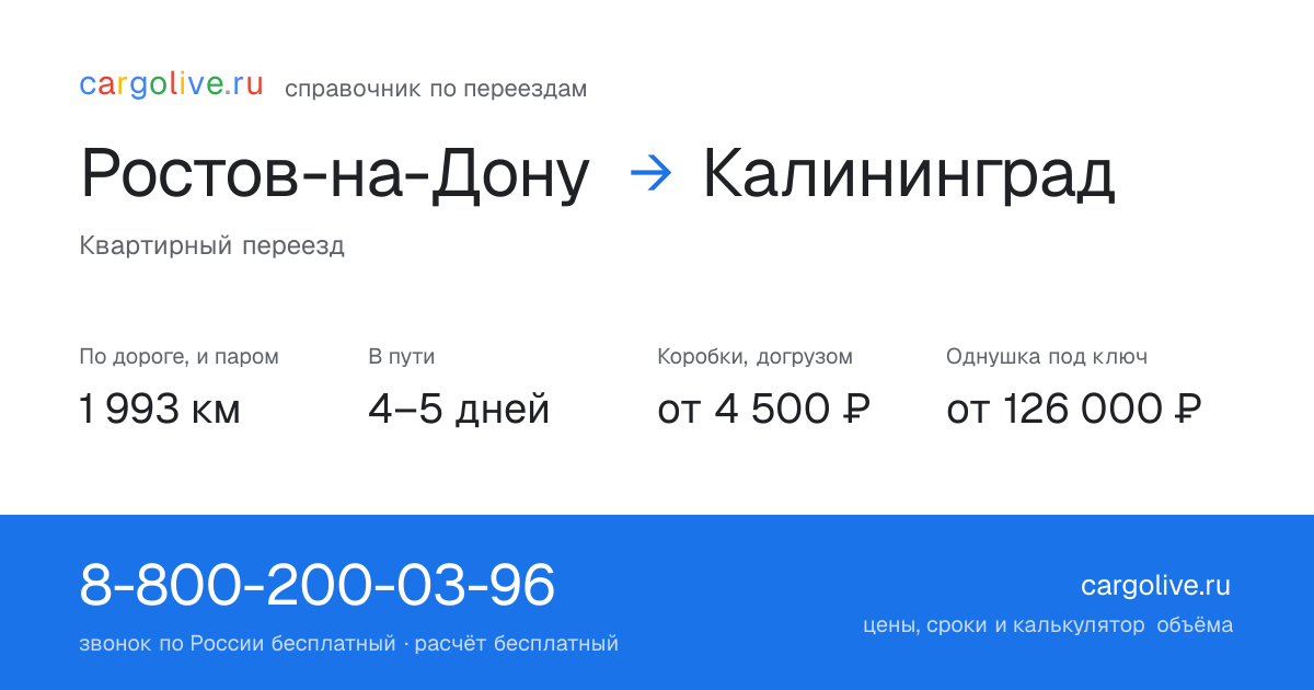 Переезд из Ростова-на-Дону в Калининград: 1 993 км по дороге и паром, 4–5 дней в пути, от 4 500 ₽