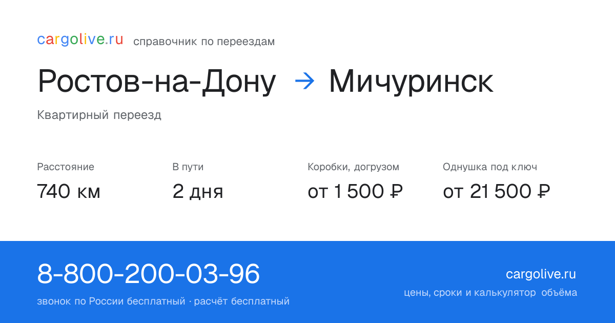 Переезд из Ростова-на-Дону в Мичуринск: 740 км, 2 дня в пути, от 2 000 ₽