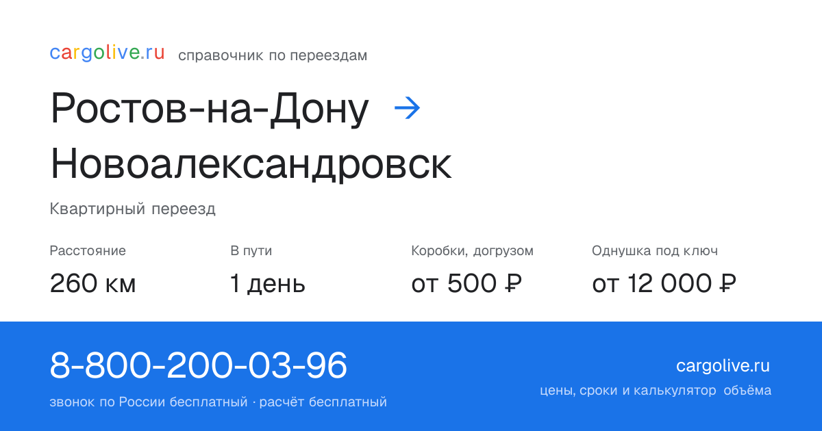 Переезд из Ростова-на-Дону в Новоалександровск: 260 км, 1 день в пути, от 2 000 ₽