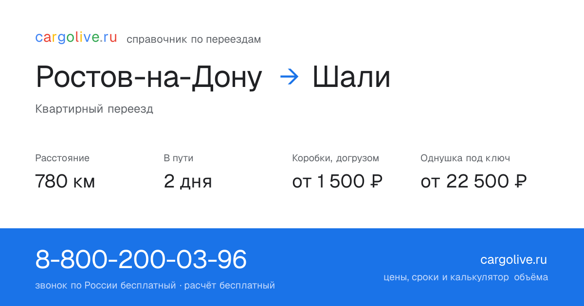 Переезд из Ростова-на-Дону в Шали: 780 км, 2 дня в пути, от 2 000 ₽