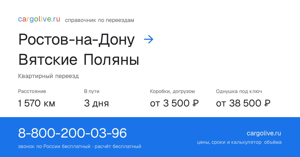 Переезд из Ростова-на-Дону в Вятские Поляны: 1 570 км, 3 дня в пути, от 3 500 ₽