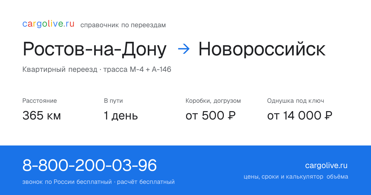 Переезд из Ростова-на-Дону в Новороссийск: 365 км, 1 день в пути, от 2 000 ₽