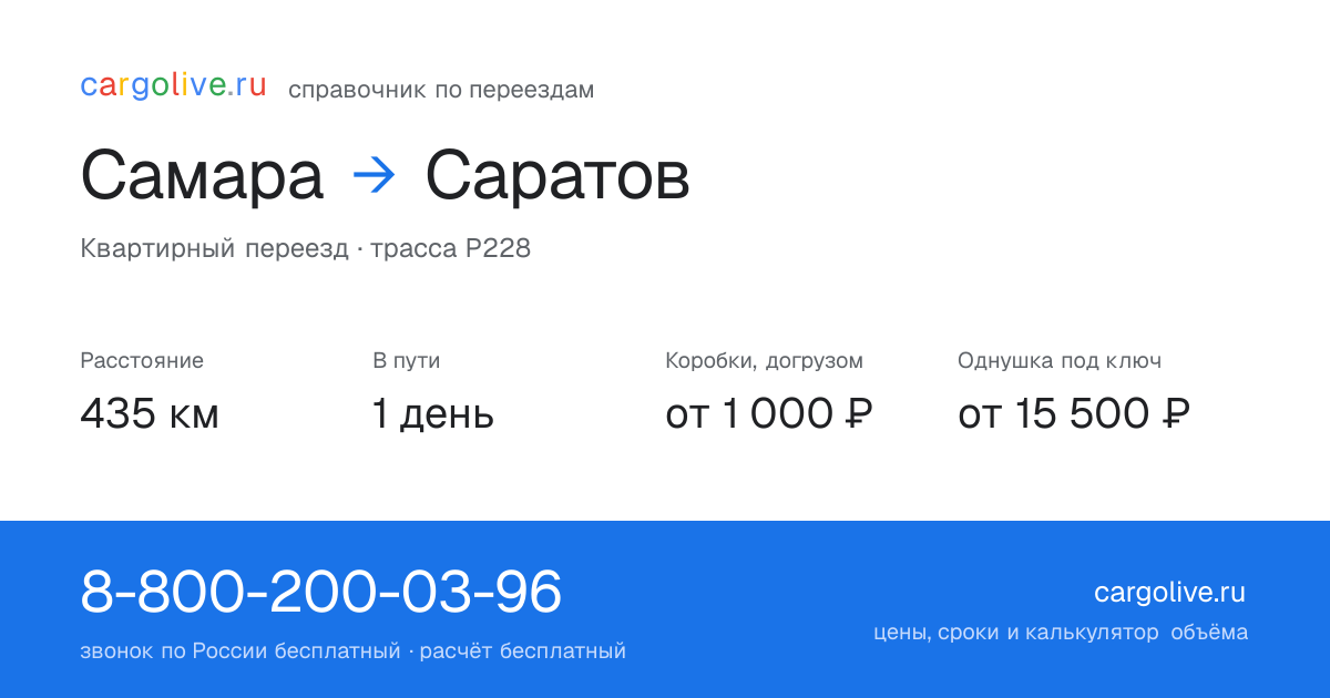 Переезд из Самары в Саратов: 435 км, 1 день в пути, от 2 000 ₽
