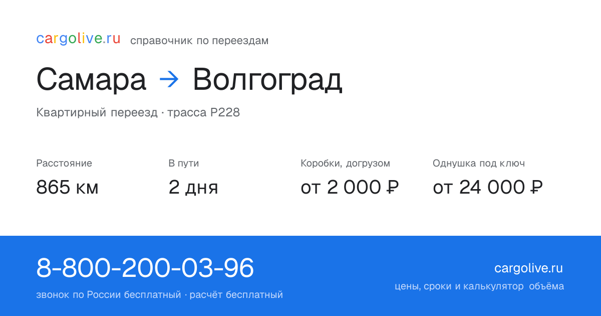 Переезд из Самары в Волгоград: 865 км, 2 дня в пути, от 2 000 ₽