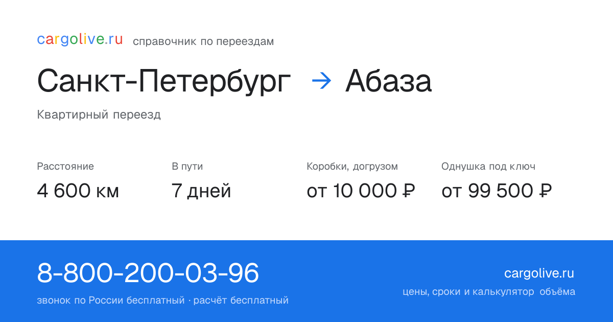 Переезд из Санкт-Петербурга в Абазу: 4 600 км, 7 дней в пути, от 10 000 ₽