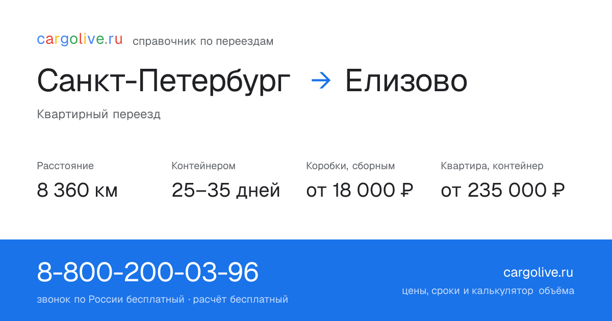 Переезд из Санкт-Петербурга в Елизово: 8 360 км, контейнером 25–35 дней, от 18 000 ₽