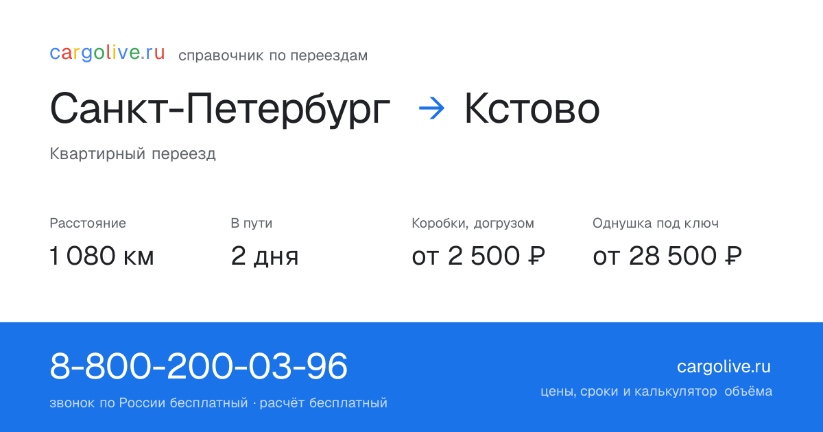 Переезд из Санкт-Петербурга в Кстово: 1 080 км, 2 дня в пути, от 2 500 ₽
