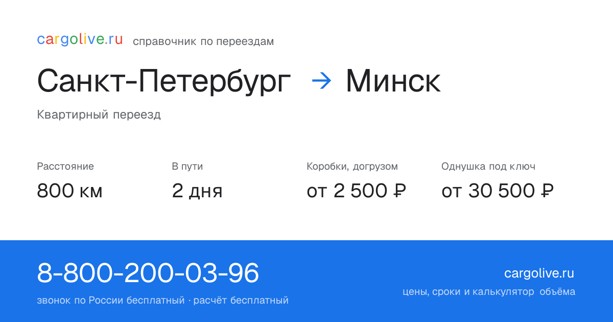 Переезд из Санкт-Петербурга в Минск: 800 км, 2 дня в пути, от 2 500 ₽