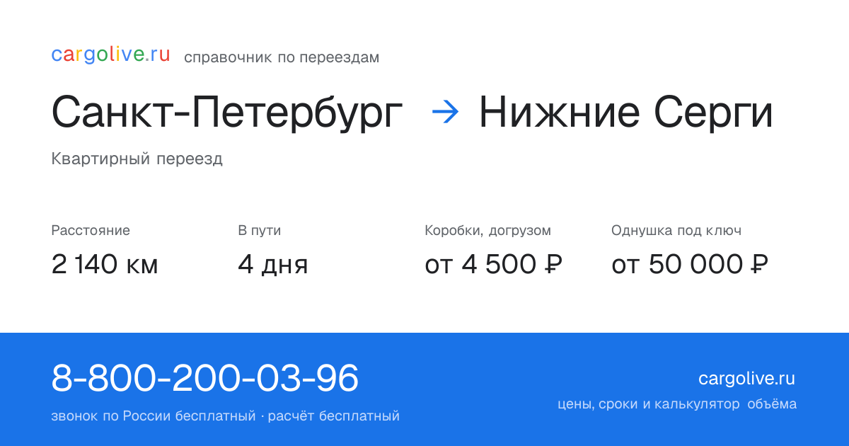 Переезд из Санкт-Петербурга в Нижние Серги: 2 140 км, 4 дня в пути, от 4 500 ₽