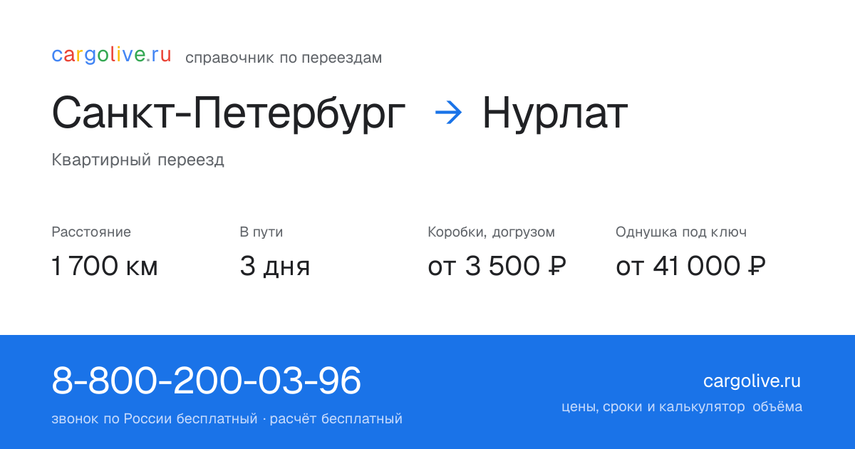 Переезд из Санкт-Петербурга в Нурлат: 1 700 км, 3 дня в пути, от 3 500 ₽
