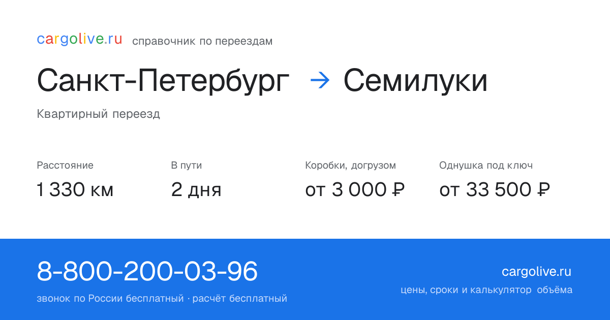 Переезд из Санкт-Петербурга в Семилуки: 1 330 км, 2 дня в пути, от 3 000 ₽