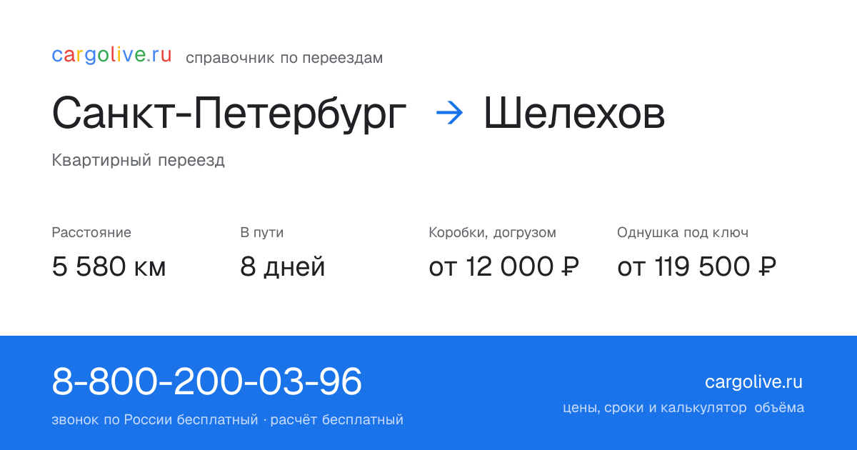 Переезд из Санкт-Петербурга в Шелехов: 5 580 км, 8 дней в пути, от 12 000 ₽