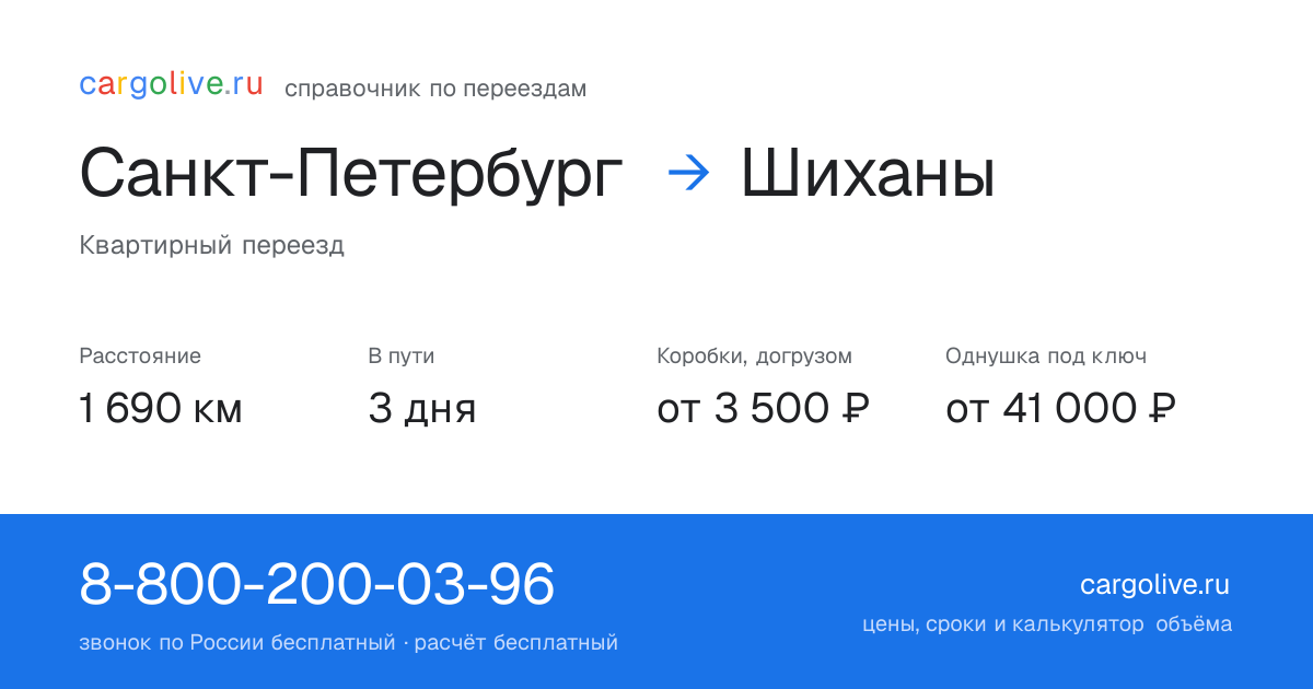 Переезд из Санкт-Петербурга в Шиханы: 1 690 км, 3 дня в пути, от 3 500 ₽