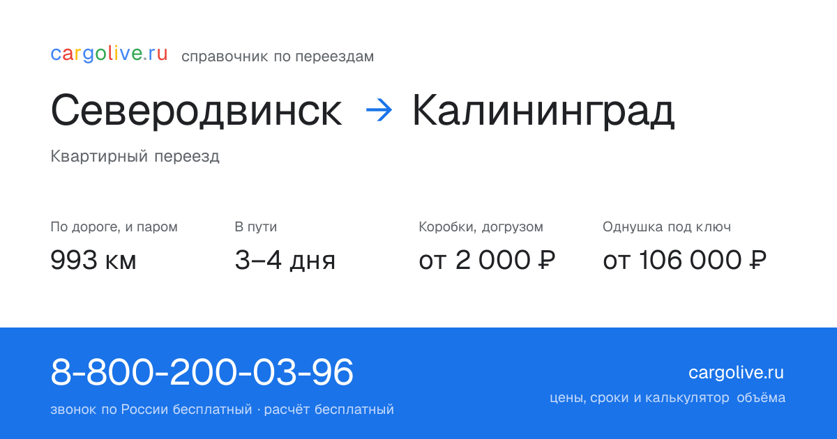 Переезд из Северодвинска в Калининград: 993 км по дороге и паром, 3–4 дня в пути, от 2 000 ₽