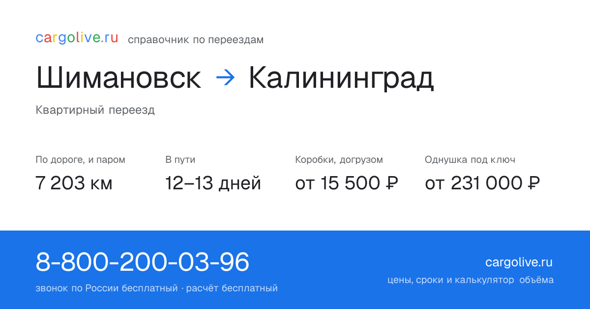 Переезд из Шимановска в Калининград: 7 203 км по дороге и паром, 12–13 дней в пути, от 15 500 ₽
