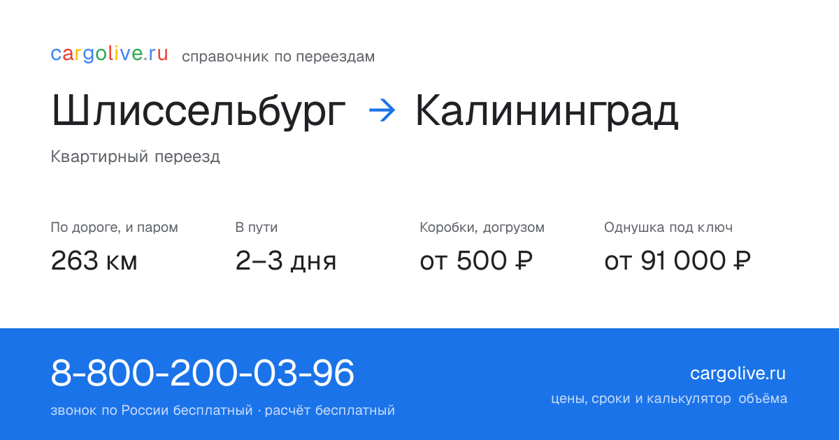 Переезд из Шлиссельбурга в Калининград: 263 км по дороге и паром, 2–3 дня в пути, от 2 000 ₽