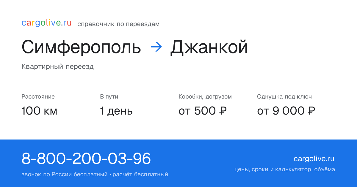 Переезд из Симферополя в Джанкой: 100 км, 1 день в пути, от 2 000 ₽