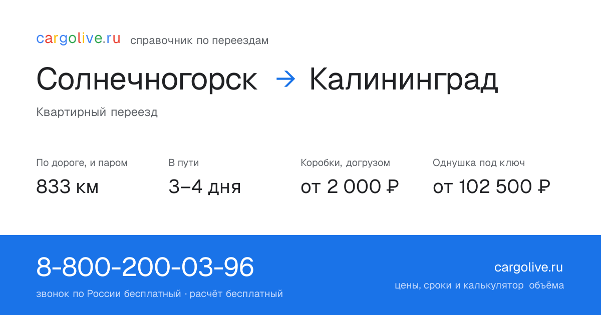 Переезд из Солнечногорска в Калининград: 833 км по дороге и паром, 3–4 дня в пути, от 2 000 ₽