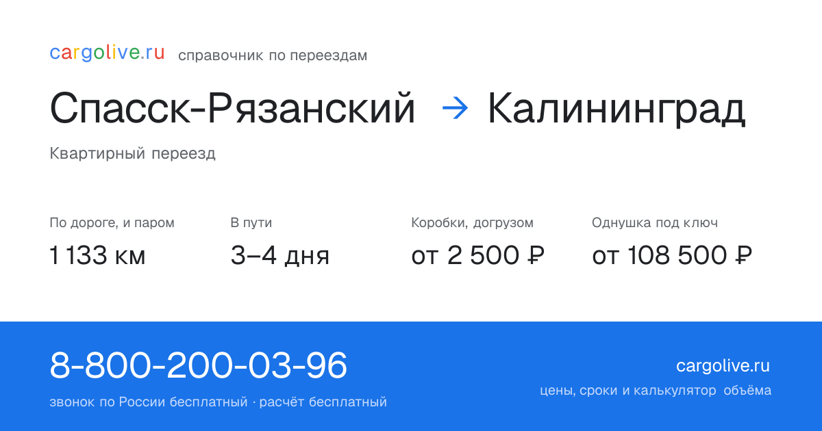 Переезд из Спасска-Рязанского в Калининград: 1 133 км по дороге и паром, 3–4 дня в пути, от 2 500 ₽